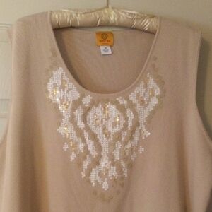 Ruby Rd. Tan Sequin Sleeveless Tank Top